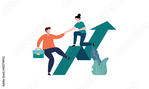 Goal-focused, support and teamwork, help in overcoming obstacles illustration