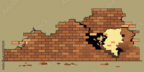 Old brick wall with traces of old plaster, ruined surface.
