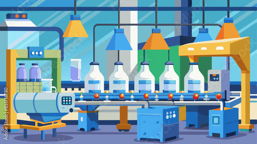 Milk Bottling Line at Dairy Production Plant. 