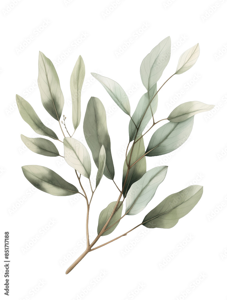 Eucalyptus branch isolated on transparent background, old botanical illustration, olive branch isolated Eucalyptus branch isolated on transparent background, old botanical illustration, olive branch isolated