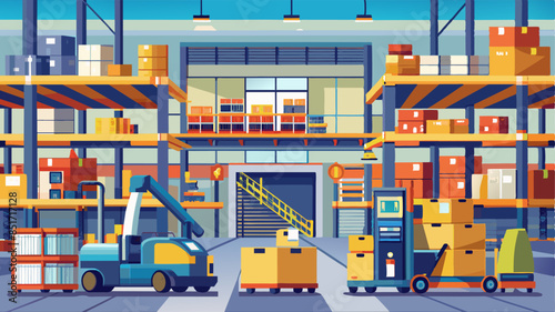 Huge distribution automatic warehouse with high shelves