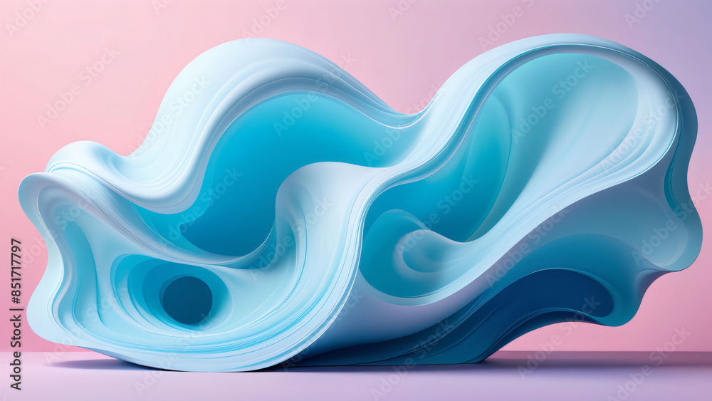 Fototapeta premium ethereal liquid shapes that gracefully meld with a pale blue background.