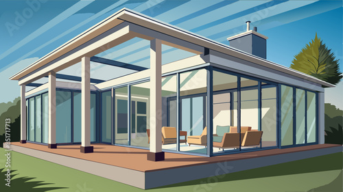 Véranda Aluminium - une extension moderne de maison - Vue de l'extérieur sur la veranda