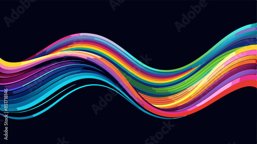 Wave lines trails flowing dynamic in diverse colors isolated on black background. Abstract futuristic background, science, digital and communication concept. 