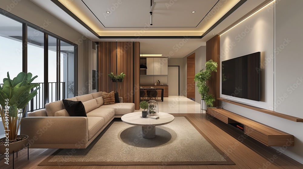 A Modern Minimalist Living Room With Visually Appealing Furnishings. A Modern Minimalist Living Room With Visually Appealing Furnishings.