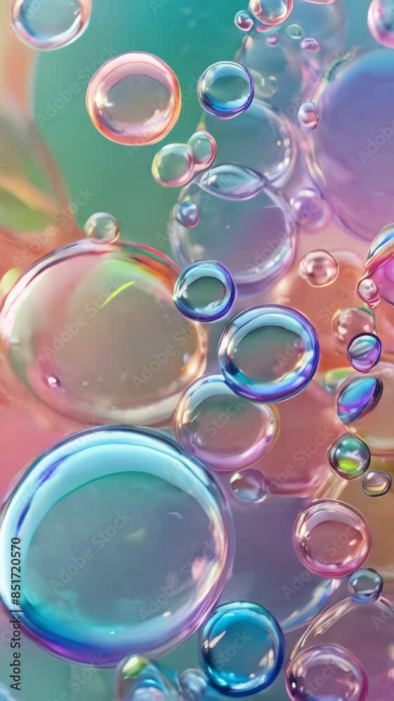 Soft and dreamy array of pastel-colored bubbles, including pink, blue, and yellow, float against a light gradient background. Vertical slow motion background Soft and dreamy array of pastel-colored bubbles, including pink, blue, and yellow, float against a light gradient background. Vertical slow motion background