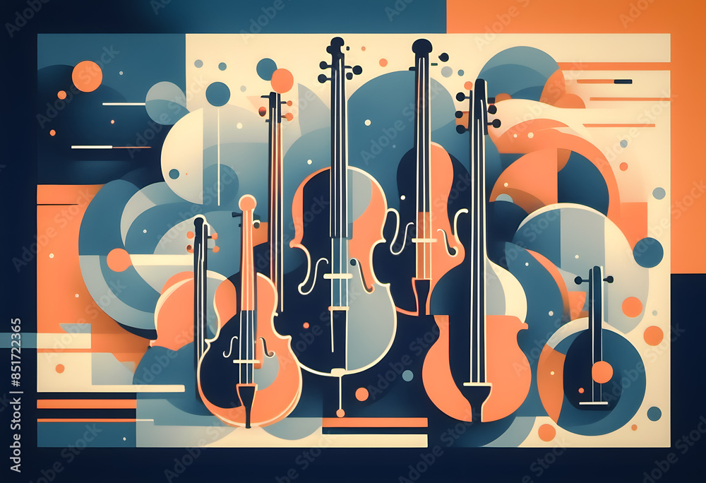 Abstract Illustration Of String Instruments Including Violins And 