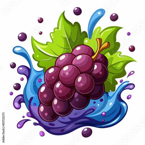 Black or dark red grape in water splash isolated on white background with clipping path. 