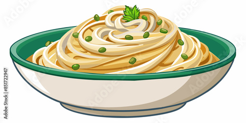 bowl of fettucini alfredo with garnish isolated 
