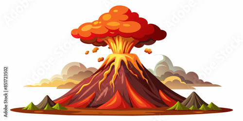 Erupting volcano isolated on white created with . Big explosion with lava.