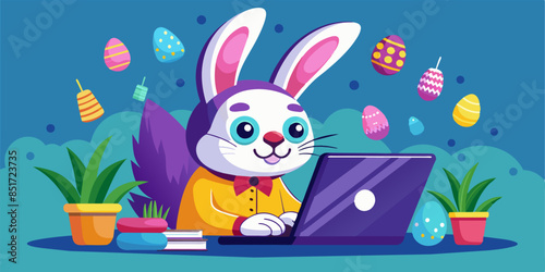 Programmer easter bunny on laptop