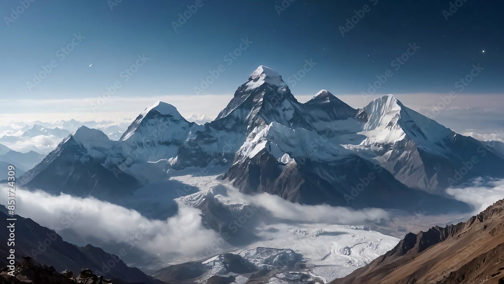 fantastic landscape of Himalayan peaks mountain with snow cap at the top and hills and valley for multimedia content fantastic landscape of Himalayan peaks mountain with snow cap at the top and hills and valley for multimedia content