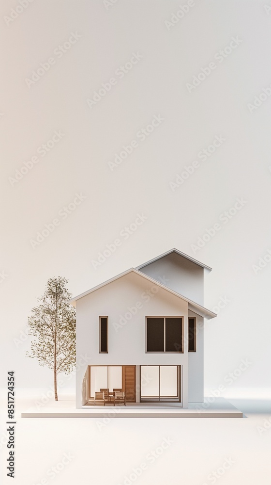 A Modern Home With A Glass Balcony, Large Windows And Natural Landscape. A Modern Home With A Glass Balcony, Large Windows And Natural Landscape.
