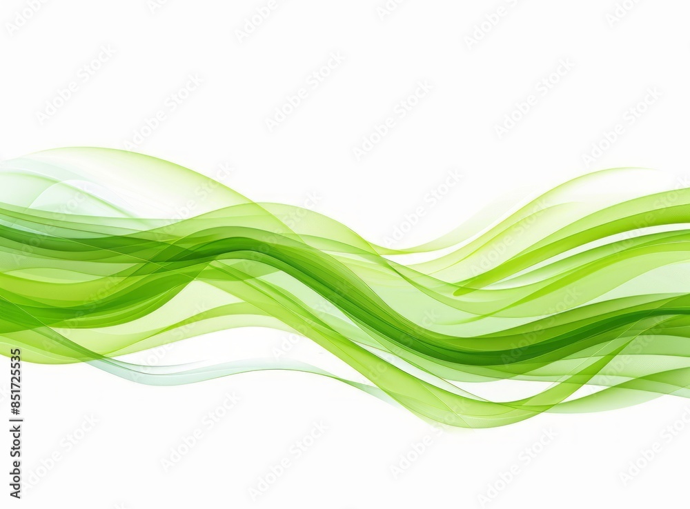 Obraz premium Green curved wave illustration background on white background