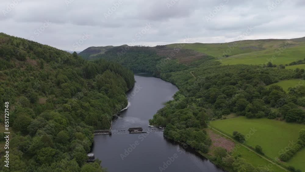 Aerial view of reservoir in the Elan Valley in Wales Aerial view of reservoir in the Elan Valley in Wales