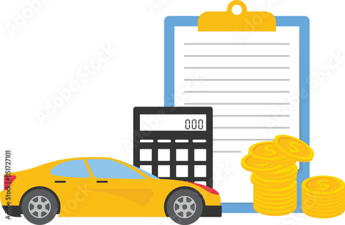 Buying new automobile on credit, car credit or loan, auto finance concept. Vector illustration.

