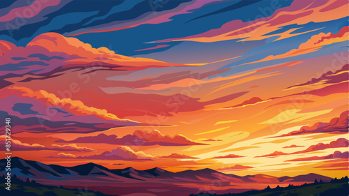 A vibrant sunset sky painted in hues of orange pink and purple with wispy clouds adding depth and texture