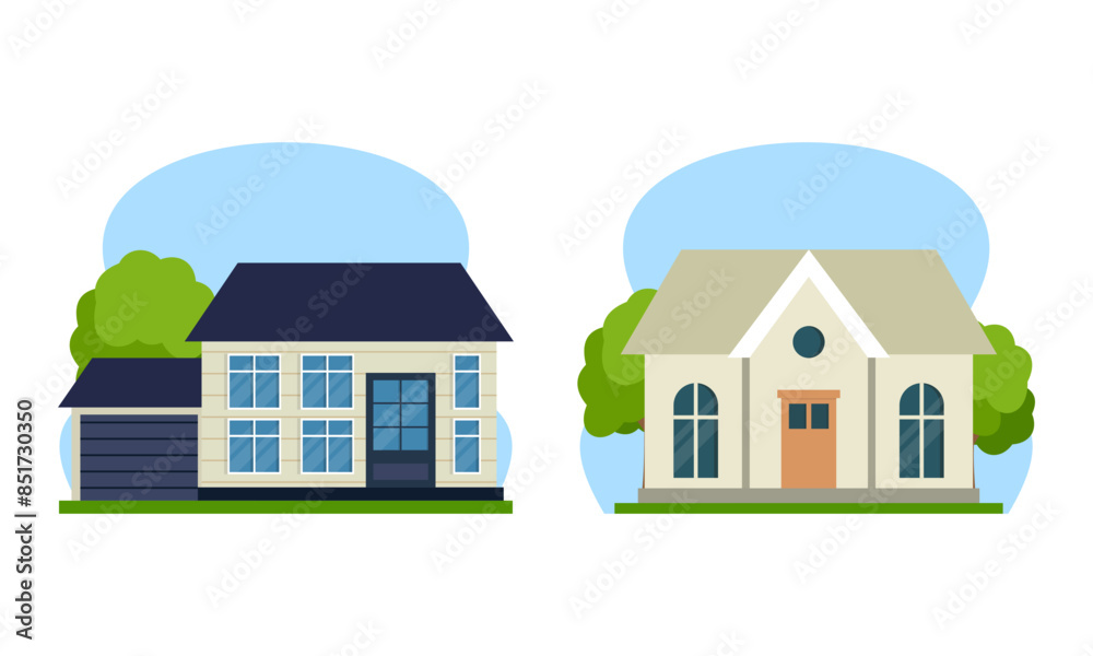 Residential houses with gardens colorful logo