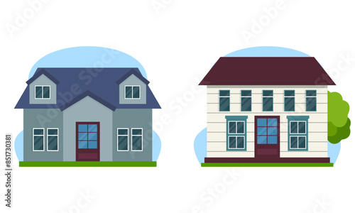 Residential houses with gardens colorful logo