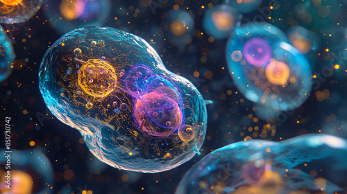 Close-up of cellular structures within the cytoplasm, highlighting organelles photo