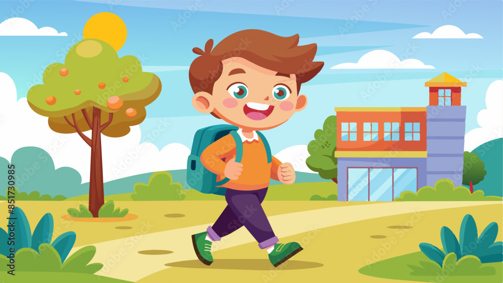 Happy and smiling little boy carrying a backpack going back to school Happy and smiling little boy carrying a backpack going back to school