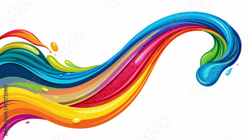 Colorful Liquid paint ink curved motion flow on isolated white background. Vivid color Fluid dynamic paint wave.