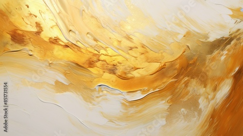 Golden paint canvas. Abstract gold white art painting texture, oil brushstroke.