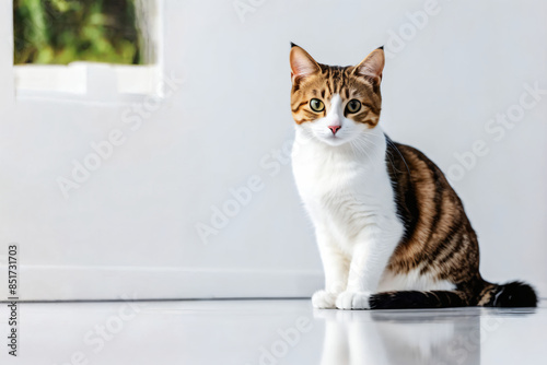 Wallpaper Mural a small bob cat comfortably sitting on a vibrant white floor with a matching white wall background. Torontodigital.ca