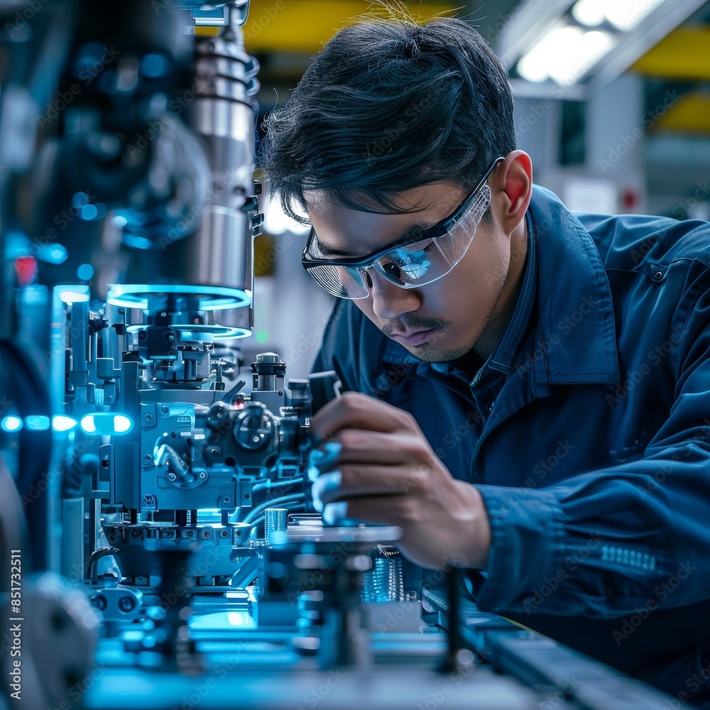 Technician using diagnostic tools on industrial equipment Technician using diagnostic tools on industrial equipment