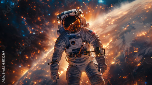 Astronaut in outer space against the backdrop of the planet earth. © Matthew