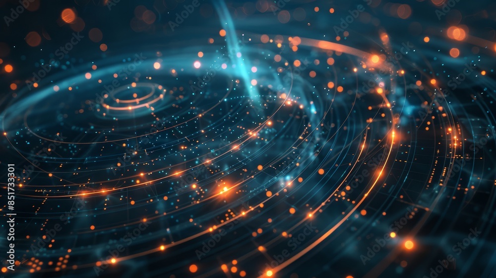 Obraz premium Futuristic technology background with luminous circles and lines forming network structures