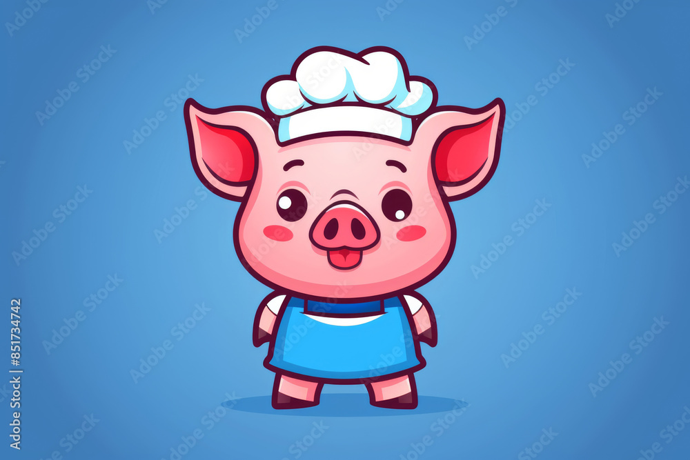 cute pig chef mascot logo illustration on a blue background cute pig chef mascot logo illustration on a blue background