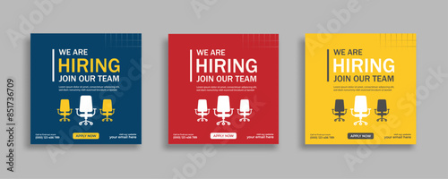 We are hiring job vacancy social media post or square web banner template vector design	