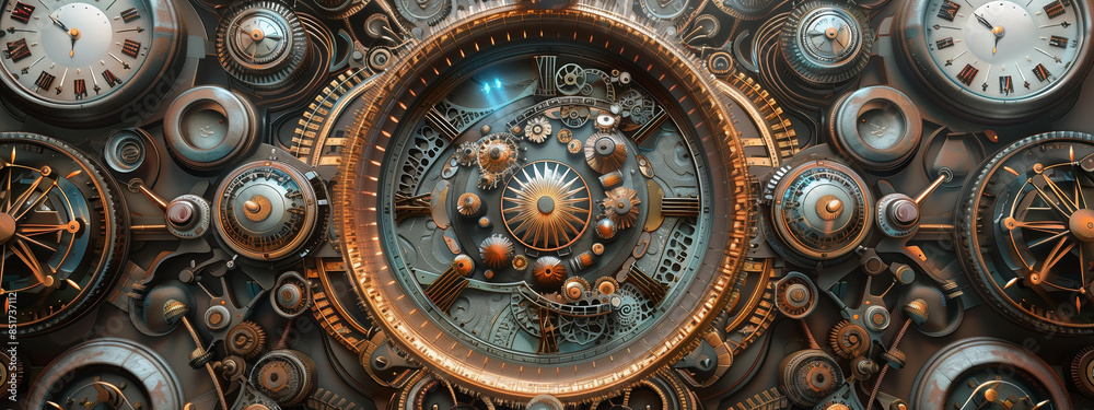 Intricate tapestry of clockwork mechanisms and luminous gears, drawing the viewer into a captivating, technologically advanced realm where time and space converge in a sublime, hypnotic display. Intricate tapestry of clockwork mechanisms and luminous gears, drawing the viewer into a captivating, technologically advanced realm where time and space converge in a sublime, hypnotic display.