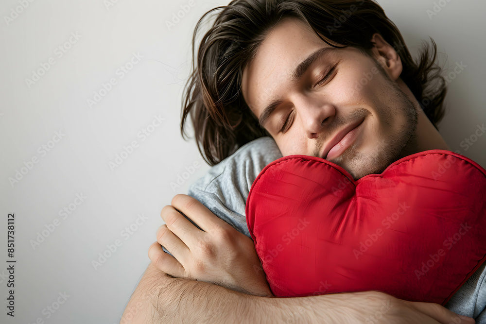 Love yourself concept, take care and give time of yourself more, learn from mistakes and give a chance, person hugging a heart pillow