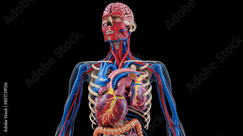 Illustration of the heart in the context of the human body's circulatory system
