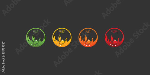Hot spicy level label  design template with fire combination ,premium vector
