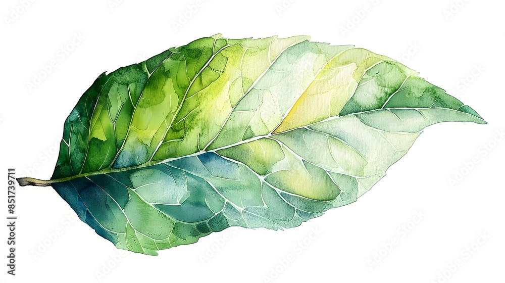 Watercolor Almond Leaf with Soft Green Hues on White Background Watercolor Almond Leaf with Soft Green Hues on White Background