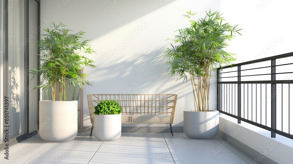 minimalist balcony setup with a slimline railing, a pair of streamlined ...