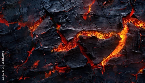 glowing embers on charred wood texture abstract fire background digital painting