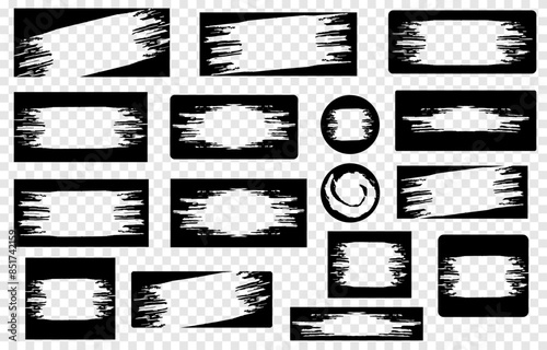 Set of black empty frames with grunge design for tickets, tags, labels, advertising, vector.