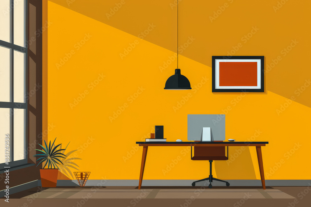 Modern office illustration in bold colors. Modern office illustration in bold colors.