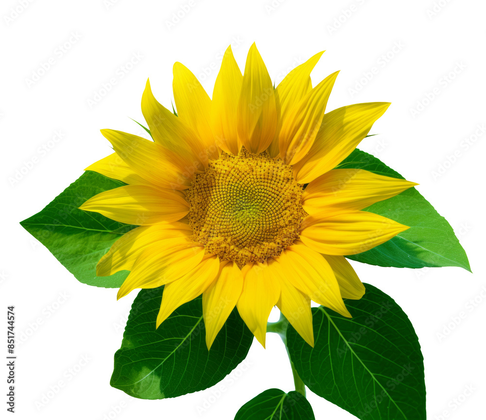 Obraz premium Sunflower isolated on white background. Sun symbol. Flowers yellow, agriculture. Seeds and oil. Flat lay, top view