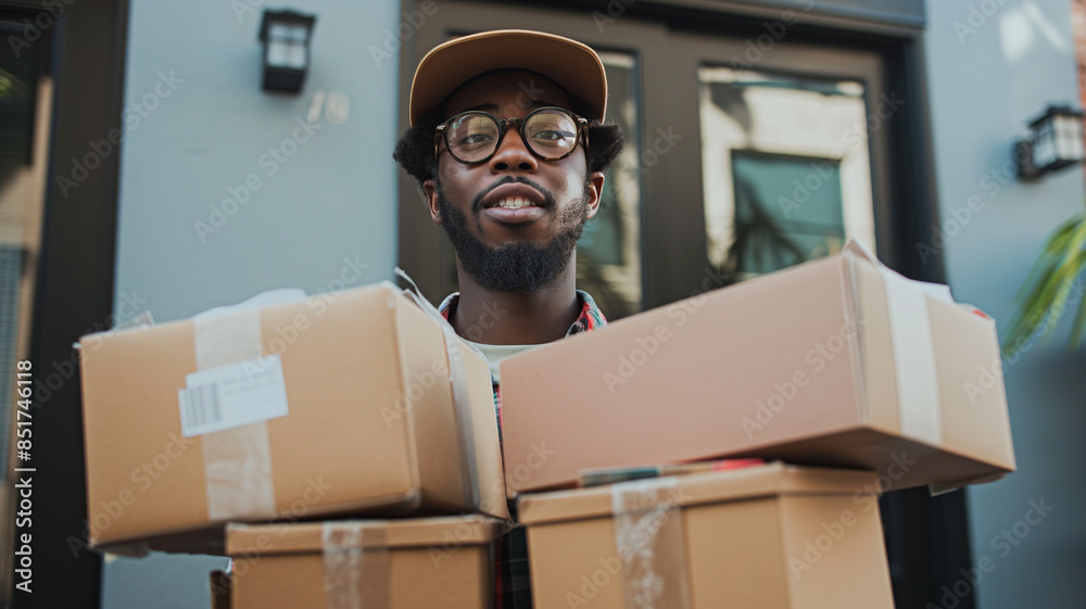 An African Man Using Glasses Holding Lots of Packages An African Man Using Glasses Holding Lots of Packages