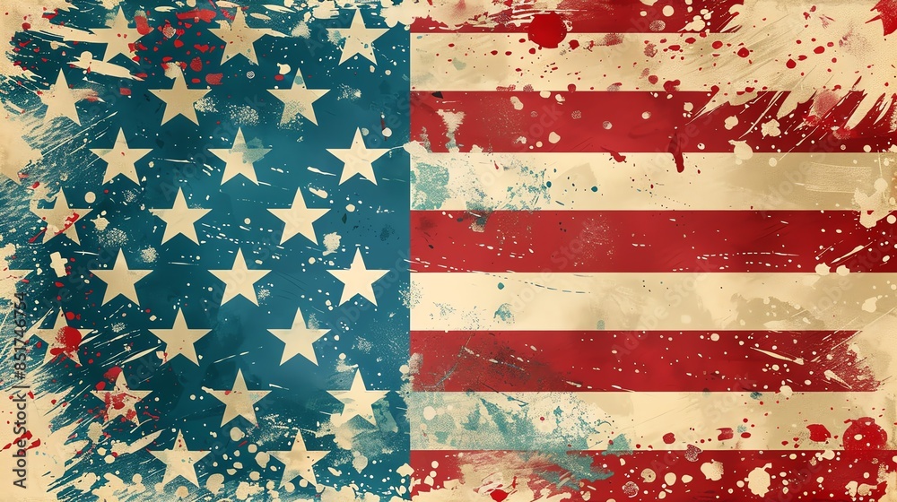 Distressed American flag with paint splatters. Distressed American flag with paint splatters.