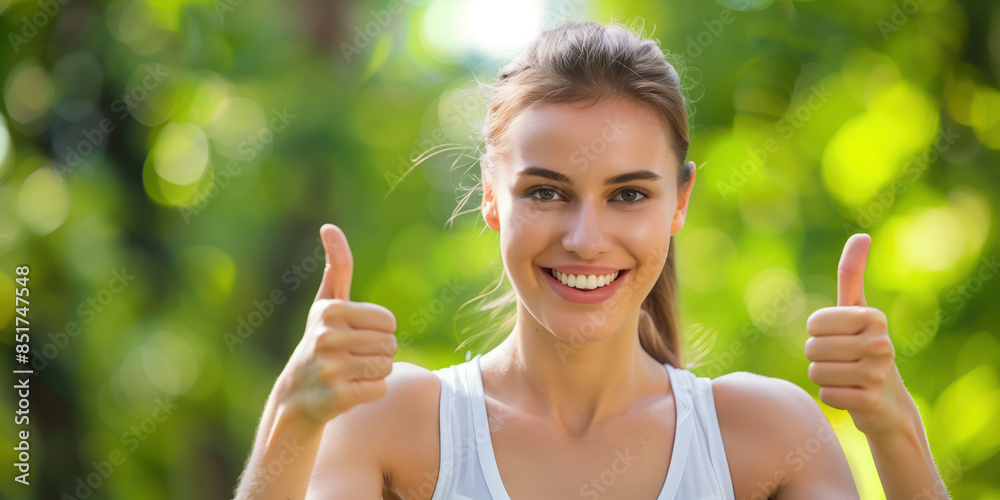 Girl athlete runner smiling and showing a thumbsup Girl athlete runner smiling and showing a thumbsup