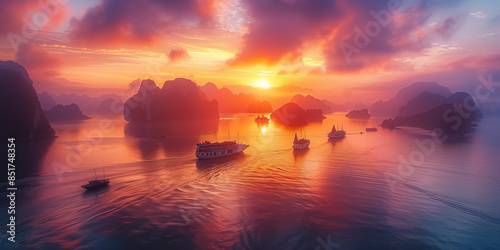 Beautiful Halong Bay in Vietnam at sunrise © WD Stockphotos
