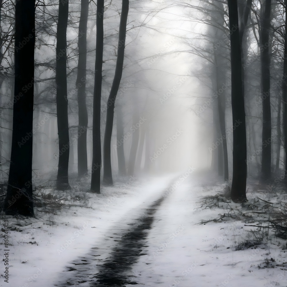 Fototapeta premium Abstraktion Schneebedeckte Straße im Wald. Abstrakter Hintergrund für Design 1.