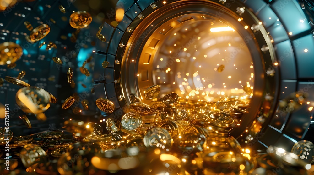 Obraz premium A gold mine with gold coins falling out of it