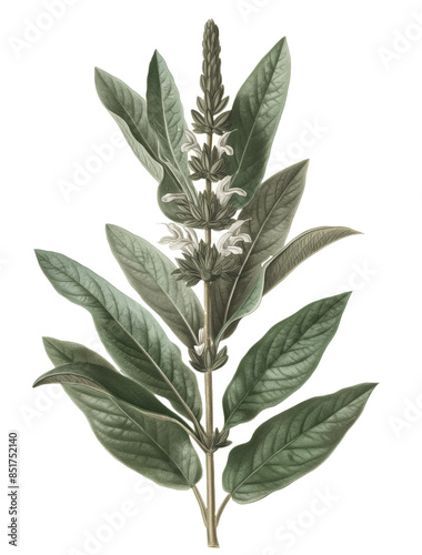 Sage isolated on transparent background, old botanical illustration, sage leaves